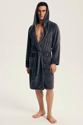 Szlafrok męski Henderson 43447 Vocal  szary– kaptur, ciepła dzianina, komfort i elegancja