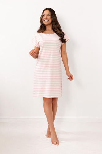 Koszula nocna Regina 2001 różowa bawełniana – krótki rękaw, paski