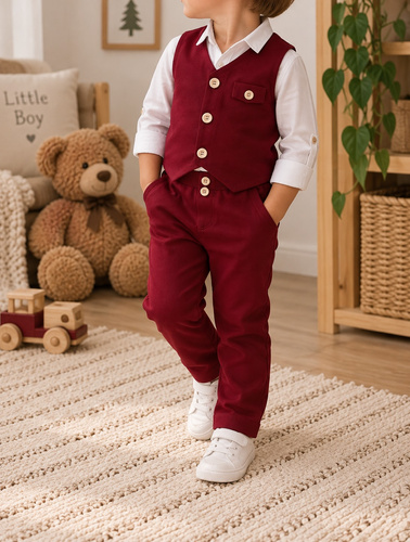 Mamatti KC020 elegancki komplet chłopięcy kamizelka spodnie bordo