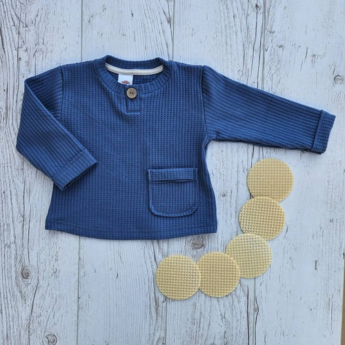 11249D "Natural Waffel" Bluza polo Makoma denim