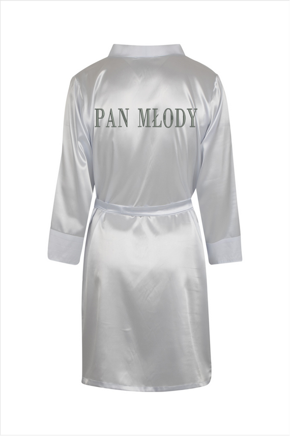 Pan Młody Szlafrok męski satynowy ByShelly - biały/srebrny