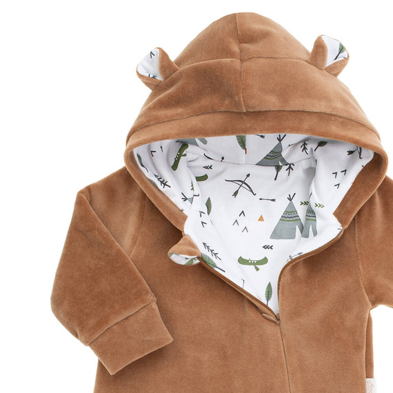 141294 Pajac welurowy z podszewką Nicol - brązowy