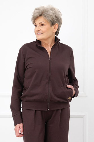 Bluza Damska Credo Italian Fashion Bawełniana Rozpinana Stójka Kieszenie-brązowa
