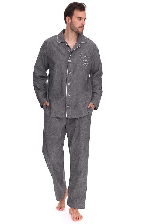 2533 Zeus Piżama męska L&L – bawełniana, melanżowa, z kołnierzykiem i guzikami