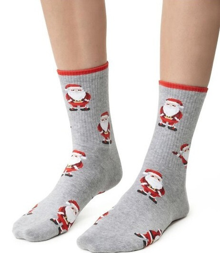 ART.136 Skarpety świąteczne damskie Steven melanż szary 141– bawełniane, ciepłe, zimowy wzór