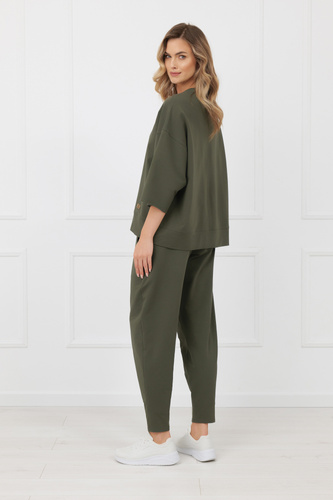 Spodnie dresowe Kaori Italian Fashion bawełna-  ciemny oliwkowy