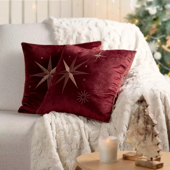 Chp 259 Poszewka świąteczna Eurofirany – bordowa welwetowa z szampańską gwiazdą