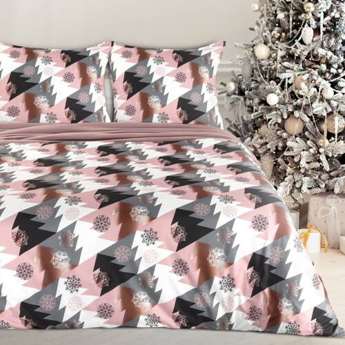 Aura Pościel świąteczna choinki z mikrowłókna Eurofirany różowy
