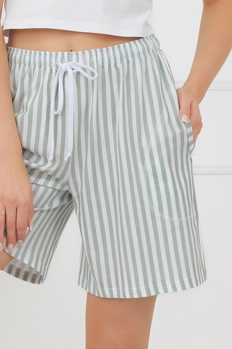 Spodenki damskie Faro Italian Fashion 100% bawełna paski kieszenie- szałwia