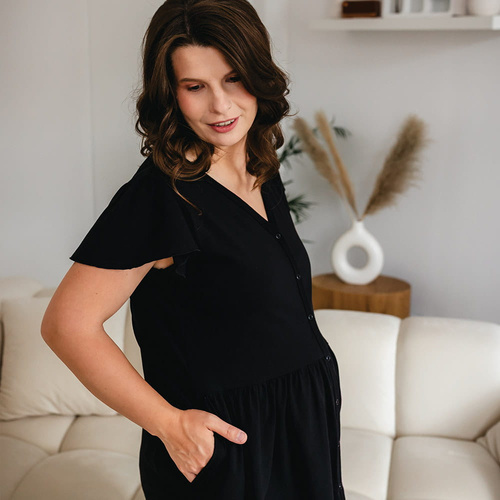 Linda Koszula ciążowa rozpinana Eevi czarna – do karmienia, elastyczna, oddychająca, polska jakość