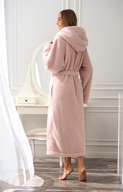 2556 Heaven Szlafrok damski długi L&L z kapturem- pudrowy róż 