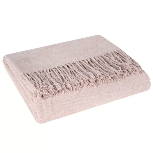 Akryl 4 Koc pleciony z frędzlami Eurofirany różowy