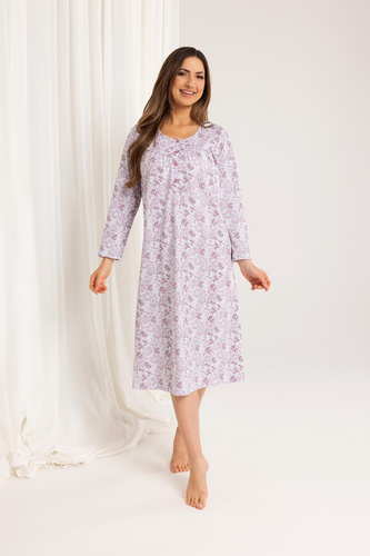 Koszula nocna damska Regina 017  różowy– bawełna, długi rękaw, wygodna i klasyczna