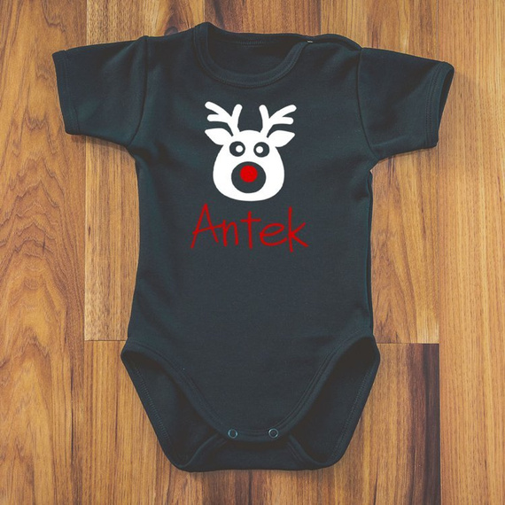 Body krótki rękaw " Reniferem z imieniem" Moocha czarny