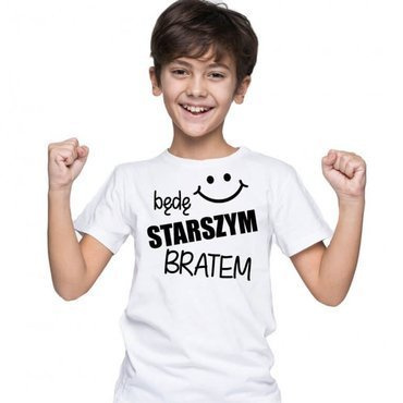 "Będę STARSZYM bratem v2"  Koszulka dziecięca krótki rękaw Moocha biały