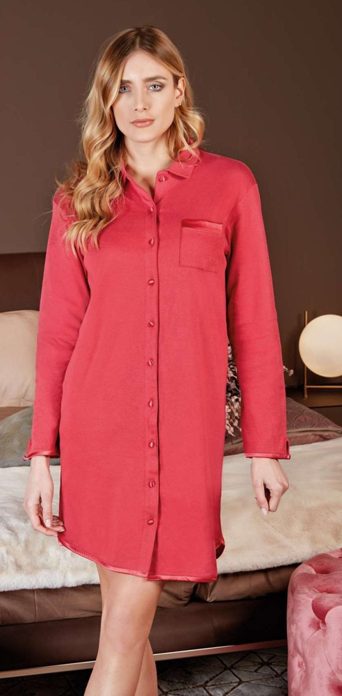 PC38095 Koszula nocna rozpinana Nottingham raspberry