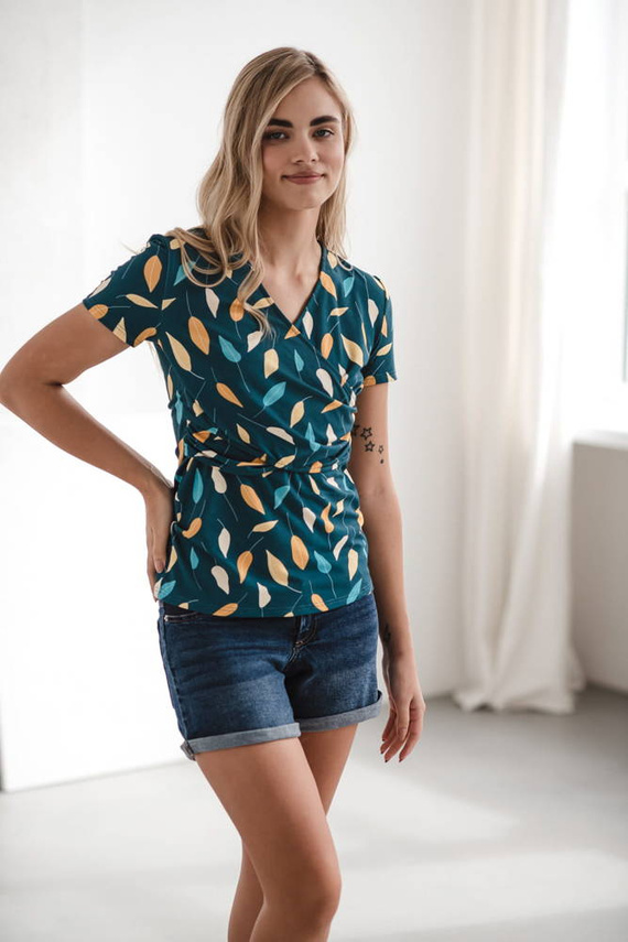 Milk Bar Bluzka do karmienia i ciążowa Milk&Love turkusowy w listki