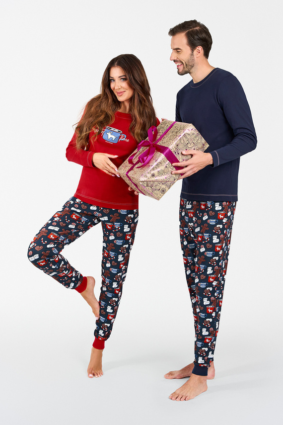 Makala Piżama Damska długi rękaw i długie spodnie Italian Fashion - czerwony/druk 