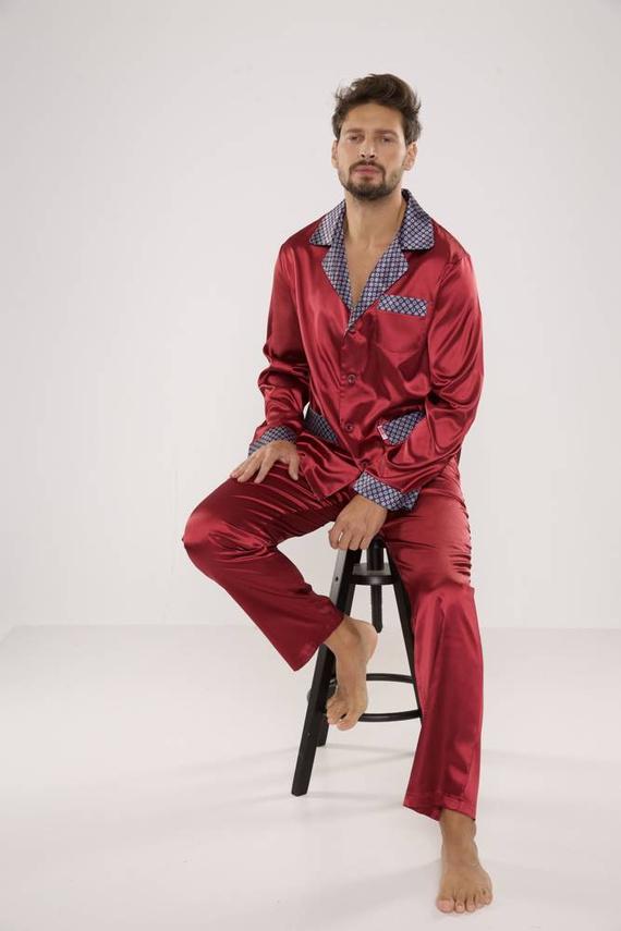 939 Piżama Męska Satyna- bordo