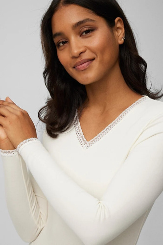 Koszulka termiczna damska Ysabel Mora 70018  panacotta– ciepła, oddychająca, z koronką i długim rękawem