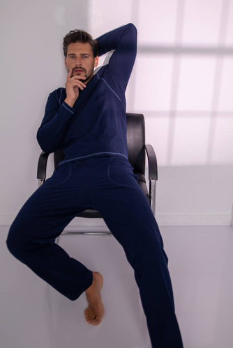 Salomon Piżama Męska długi rękaw, długie spodnie Italian Fashion - granatowy/niebieski