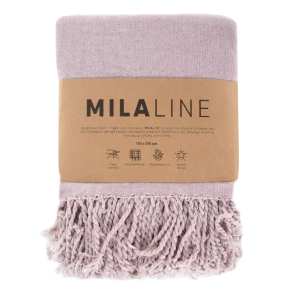 Akryl 4 Koc pleciony z frędzlami Eurofirany różowy