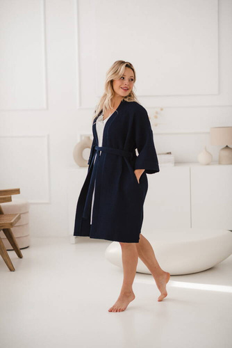 Szlafrok bawełniany wafel Milk&Love granatowy