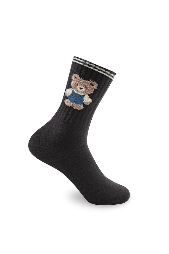 Be Snazzy SK-136 Misie Skarpety Damskie Czarne Zimowe Miękkie Nieuciskające