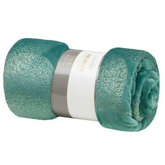 Ginko 2 Koc narzuta z mikrofibry z błyszczącym nadrukiem liści Eurofirany miodowy