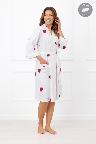 Italian Fashion Kioga Szlafrok damski Mega Soft ecru serca 3/4 rękaw