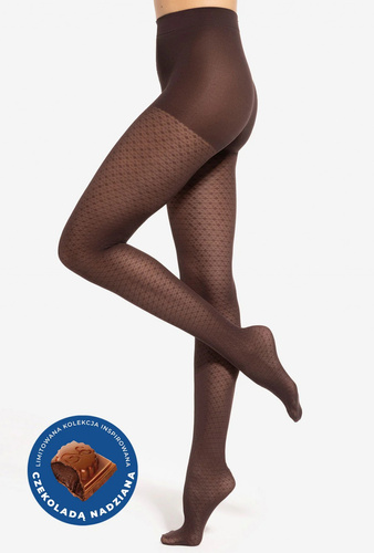 Gatta Wedel wz.03 Rajstopy 40 den – geometryczny wzór, dark choco