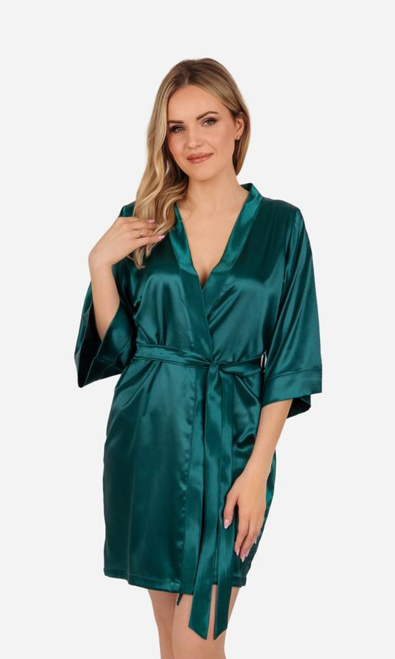 Vesna Szlafrok damski satynowy ByShelly - butelkowy zielony