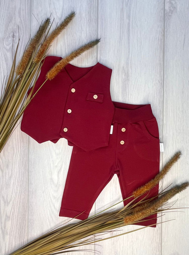Mamatti KC020 elegancki komplet chłopięcy kamizelka spodnie bordo