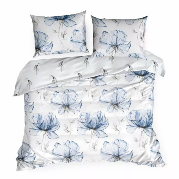 Spring 34 Kwiaty pościel satynowa Eurofirany biały/niebieski