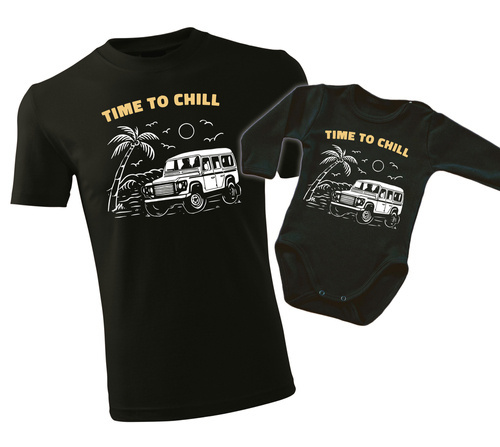 "WAKACJE – TIME TO CHILL" Komplet dla taty i syna koszulka + body Moocha