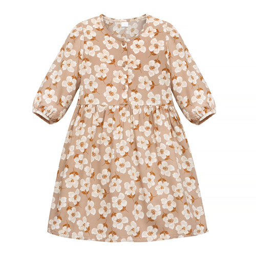 Tres Bien Sukienka z długim rękawem Pinokio - beżowe kwiaty