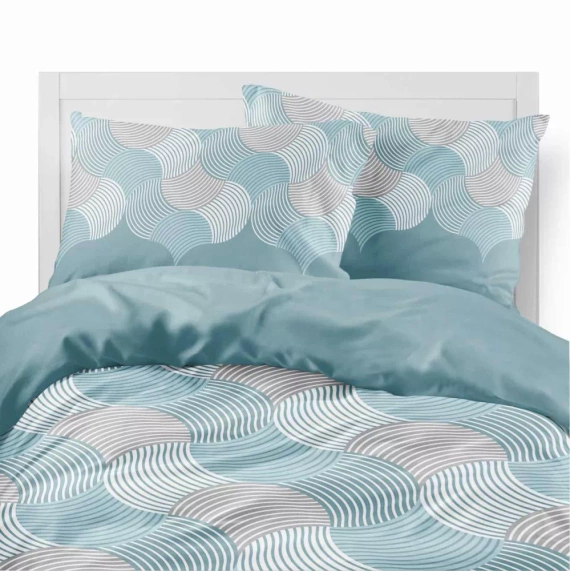 5631 A Pościel flanelowa Pastel Flowers Detexpol turkusowo-szare fale geometryczne– ciepła, miękka i elegancka