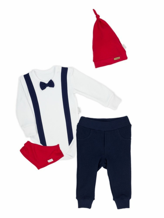 163023 Komplet czapka, apaszka, body i spodnie "Magia Świąt" Nicol - granatowy