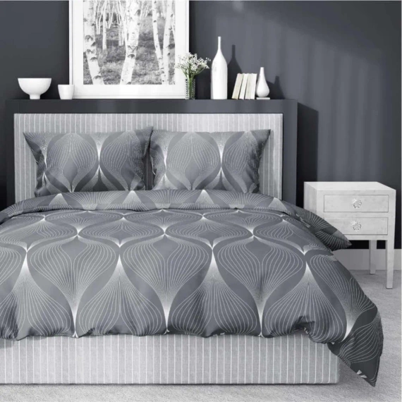 4926 B Home Satin Pościel satynowa liście Detexpol szary 