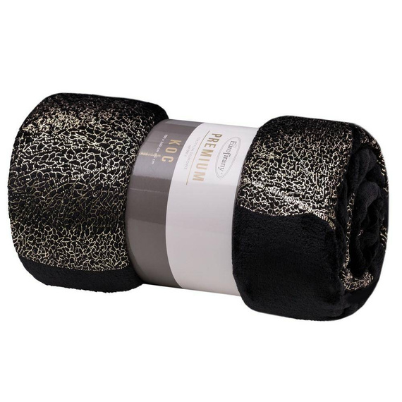 Ginko 2 Koc narzuta z mikrofibry z błyszczącym nadrukiem liści Eurofirany miodowy