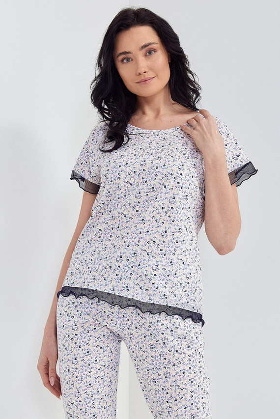 105 Piżama damska Cana -biały kwiatki