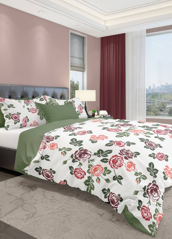 Glamour 008 Fashion 2 Pościel bawełniana róże Faro zielony