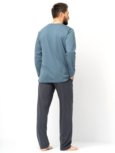 Piżama męska Key MNS 627 szary– bawełna, długi rękaw, klasyczny kró