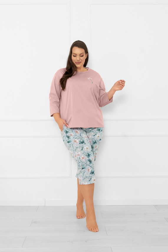 Piżama damska Perlis – 3/4 rękaw i spodnie, bawełna Italian Fashion  