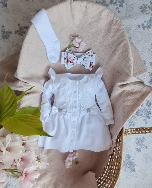 074KK Princess Sukienka z długim rękawem Marija - biały