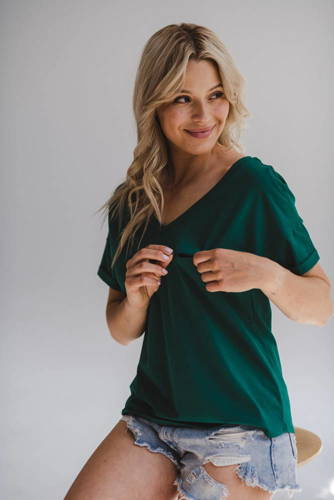 Bluzka ciążowa i do karmienia M-Shirt V-neck Milk&Love butelkowa zieleń