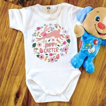 "HAPPY EASTER z zajączkiem" Body krótki rękaw Moocha biały