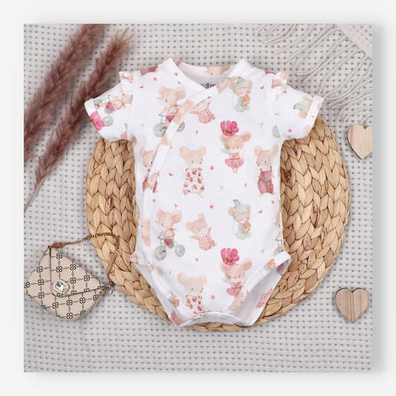 ABN-5683 Body niemowlęce Nini Małe Myszki organiczna bawełna kopertowe krótki rękaw