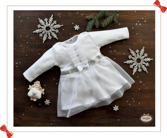 114B Little Star Sukienko-body długi rękaw Marija - biały/srebrny