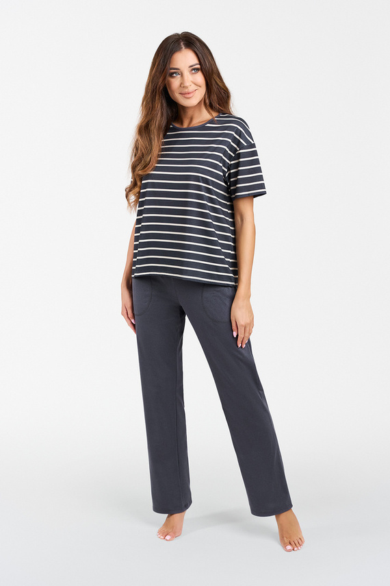 Betty Piżama Damska krótki rękaw, długie spodnie Italian Fashion - druk grafitowy/grafitowy